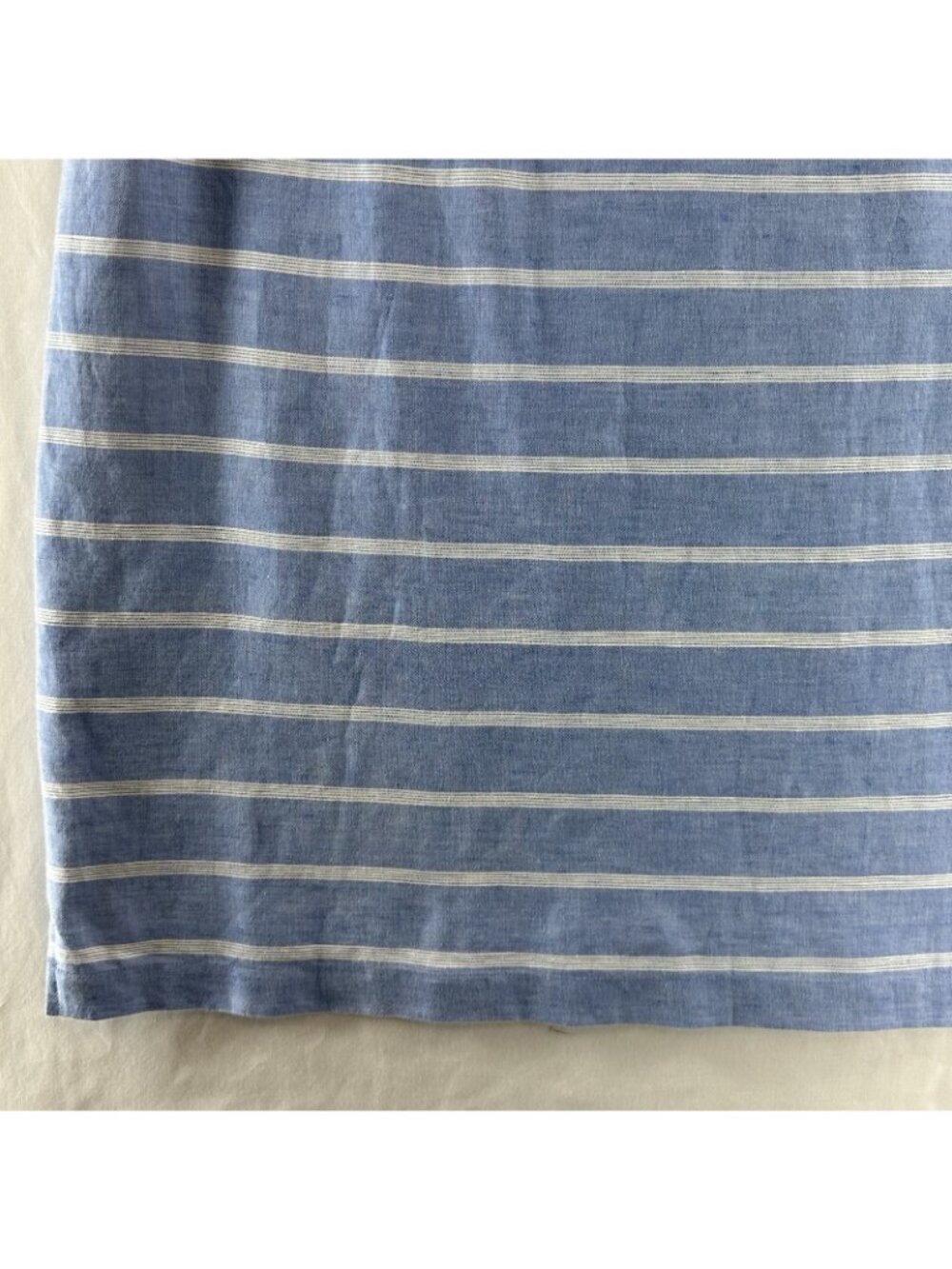 Talbots Linen Cotton Shift Dress 12 Crochet Lace Trim Pockets Striped Blue White - Picture 11 of 14